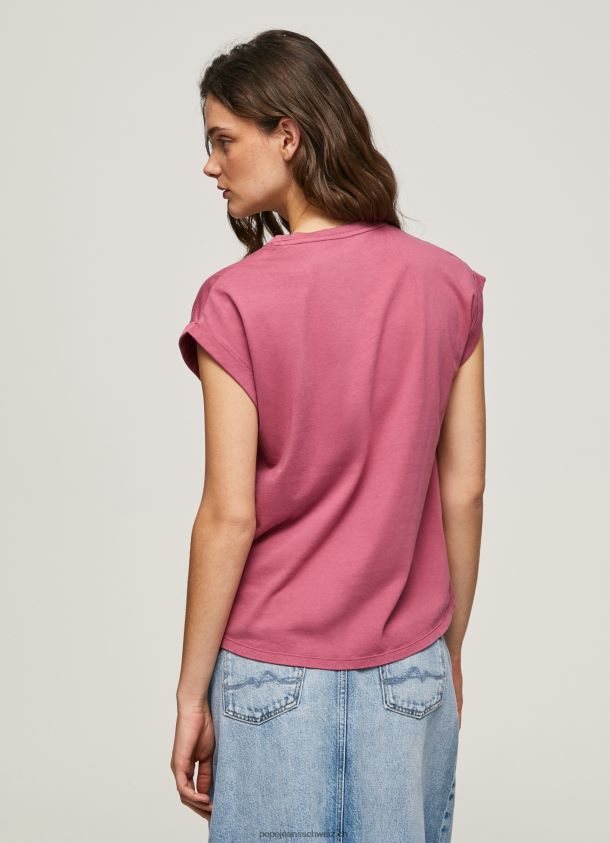 Baumwoll-T-Shirt mit floralem Logo Frauen Pepe Jeans dunkel erröten 84XH6T431