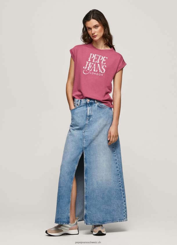Baumwoll-T-Shirt mit floralem Logo Frauen Pepe Jeans dunkel erröten 84XH6T431