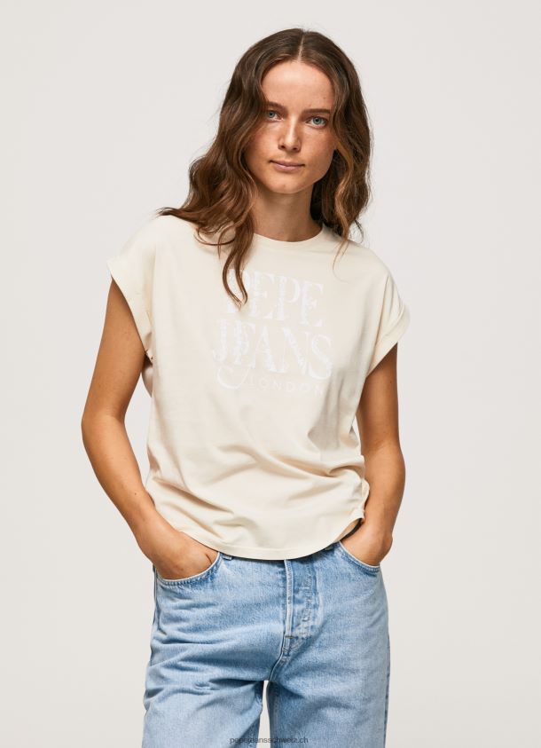 Baumwoll-T-Shirt mit floralem Logo Frauen Pepe Jeans polieren 84XH6T402