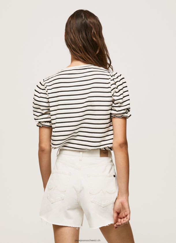 Gestreiftes T-Shirt mit Rüschenärmeln Frauen Pepe Jeans Schwarz 84XH6T391