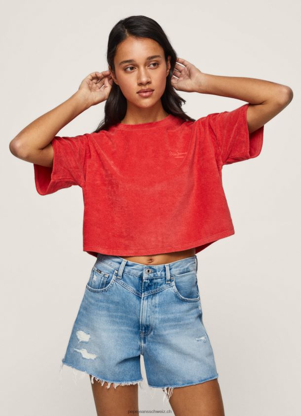 Kurz geschnittenes Samt-T-Shirt Frauen Pepe Jeans studiorot 84XH6T460