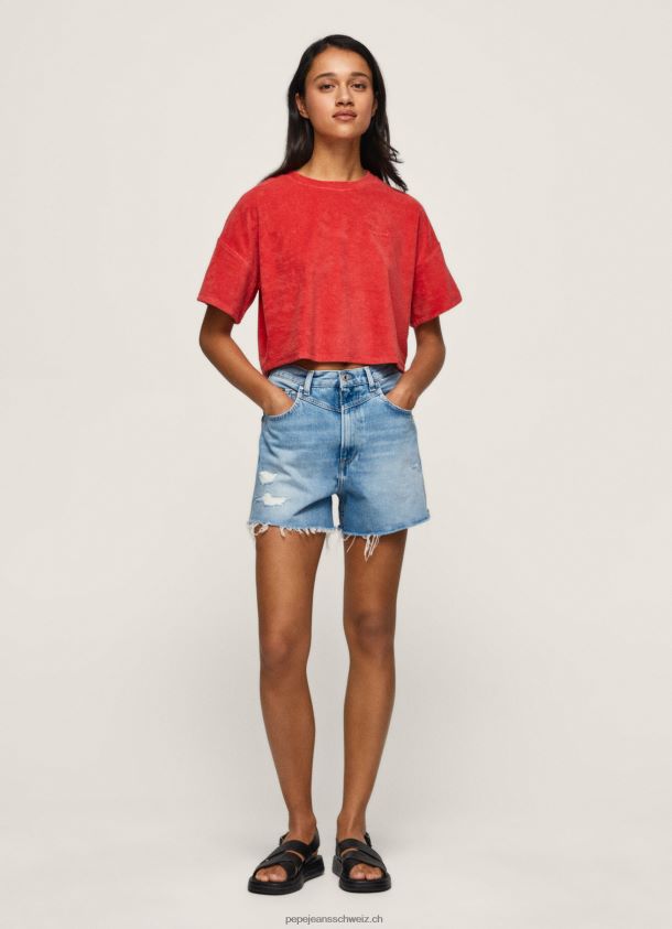 Kurz geschnittenes Samt-T-Shirt Frauen Pepe Jeans studiorot 84XH6T460