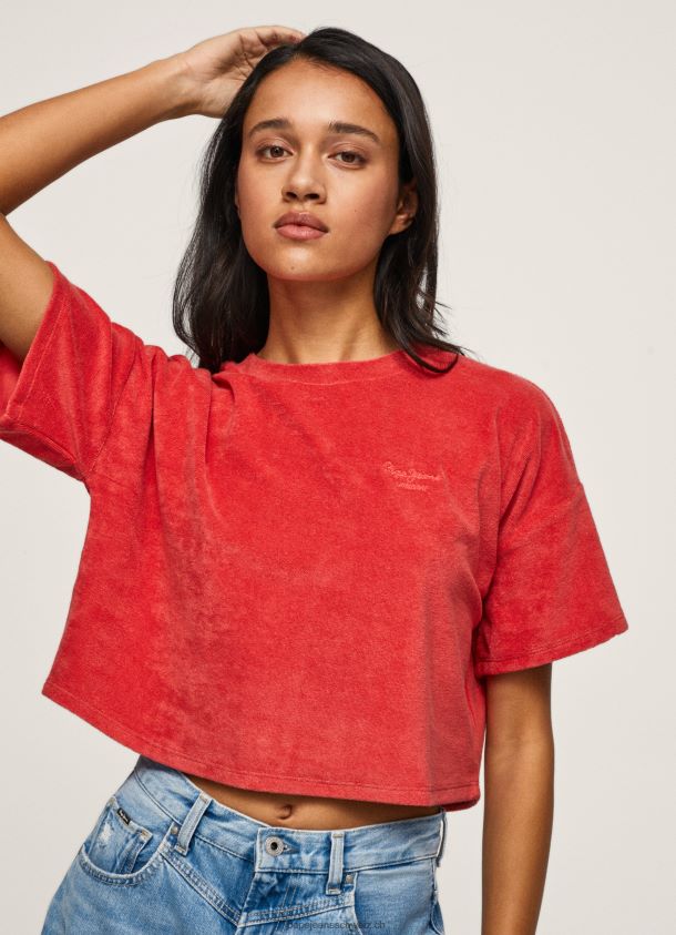 Kurz geschnittenes Samt-T-Shirt Frauen Pepe Jeans studiorot 84XH6T460