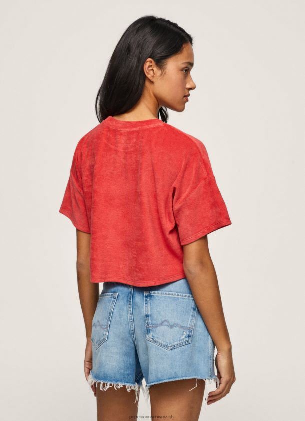 Kurz geschnittenes Samt-T-Shirt Frauen Pepe Jeans studiorot 84XH6T460