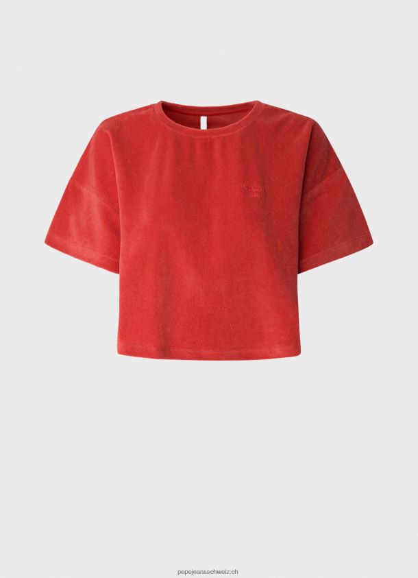 Kurz geschnittenes Samt-T-Shirt Frauen Pepe Jeans studiorot 84XH6T460
