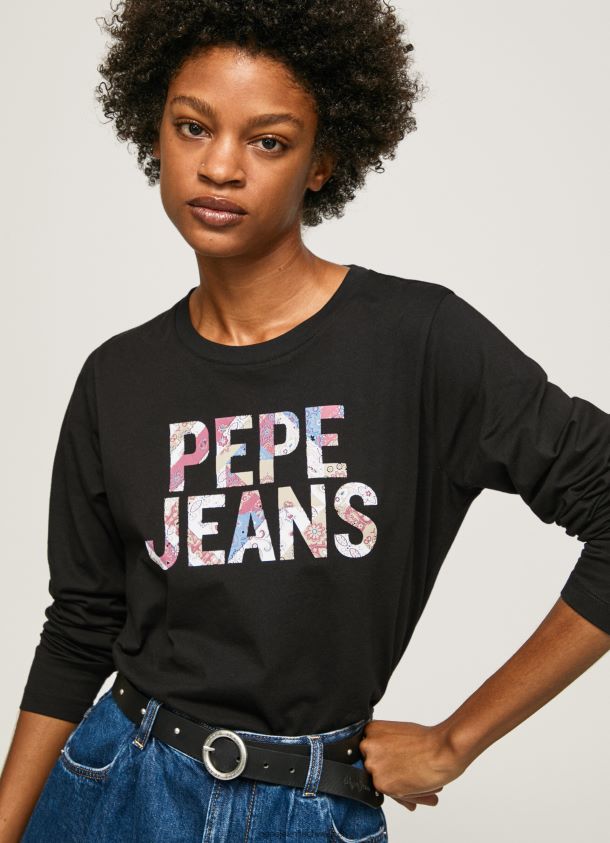 Langärmliges T-Shirt mit Logo-Patch Frauen Pepe Jeans Schwarz 84XH6T426