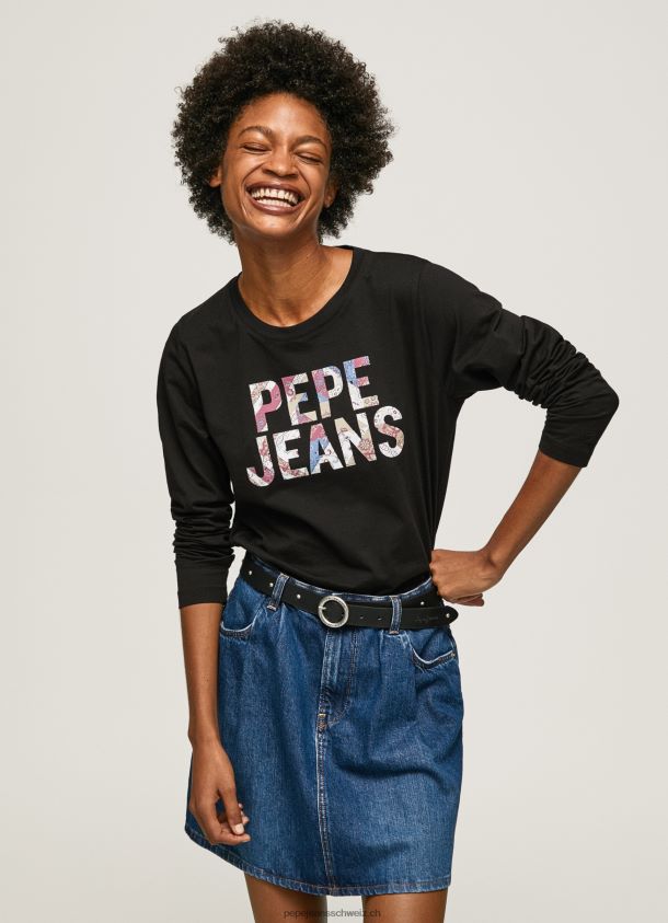 Langärmliges T-Shirt mit Logo-Patch Frauen Pepe Jeans Schwarz 84XH6T426