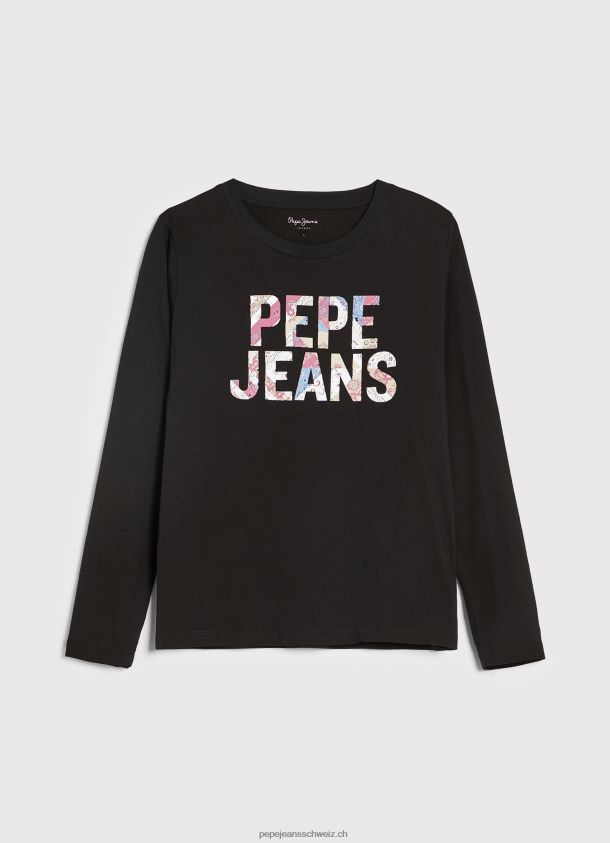 Langärmliges T-Shirt mit Logo-Patch Frauen Pepe Jeans Schwarz 84XH6T426