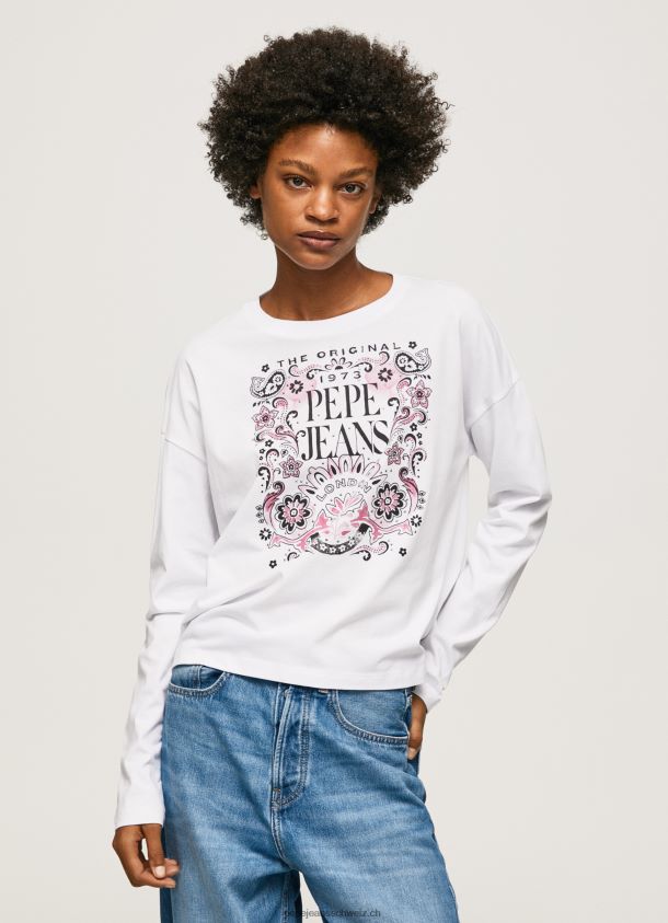 Langarm-T-Shirt mit Maxi-Logo Frauen Pepe Jeans Weiss 84XH6T389