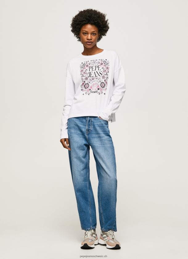 Langarm-T-Shirt mit Maxi-Logo Frauen Pepe Jeans Weiss 84XH6T389