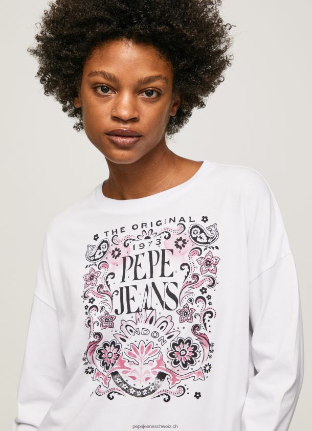 Langarm-T-Shirt mit Maxi-Logo Frauen Pepe Jeans Weiss 84XH6T389