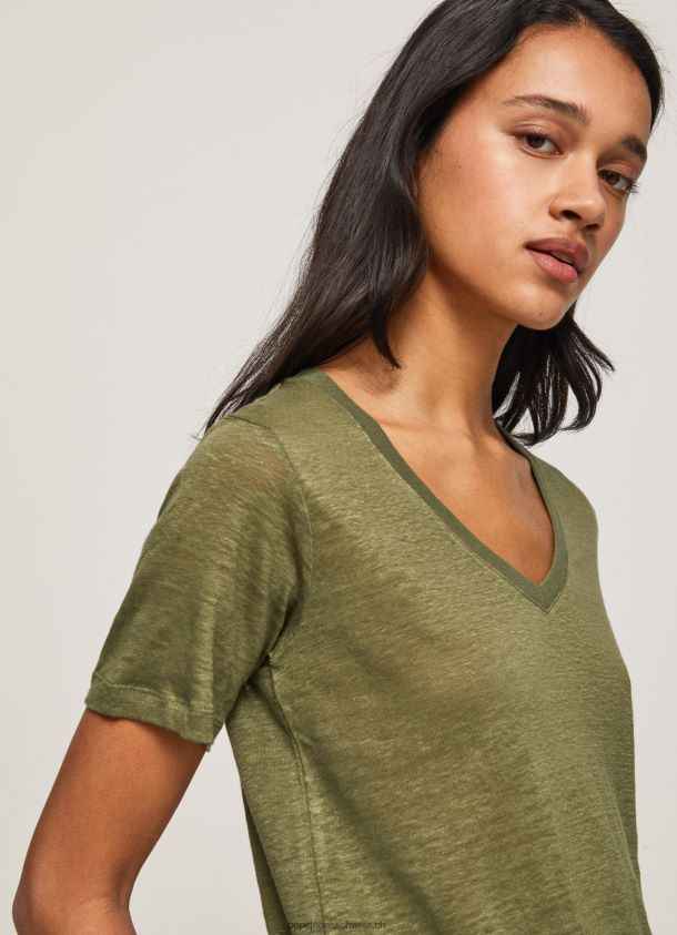 Leinen-T-Shirt mit V-Ausschnitt Frauen Pepe Jeans Bereich 84XH6T468