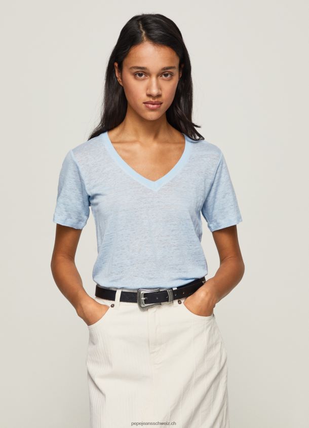 Leinen-T-Shirt mit V-Ausschnitt Frauen Pepe Jeans Bucht 84XH6T466