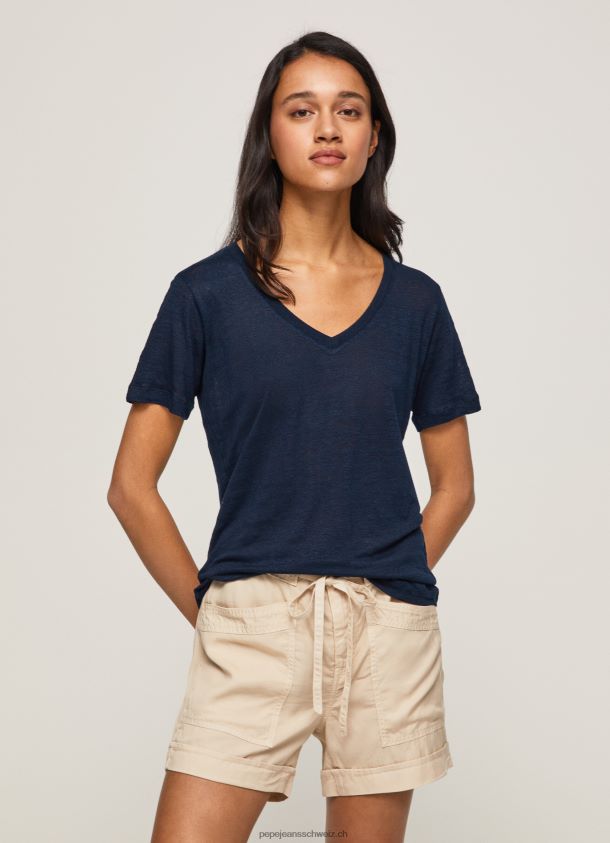 Leinen-T-Shirt mit V-Ausschnitt Frauen Pepe Jeans dulwich 84XH6T467