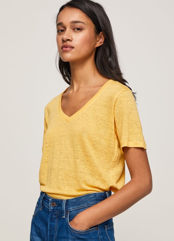 Leinen-T-Shirt mit V-Ausschnitt Frauen Pepe Jeans scheinen 84XH6T453
