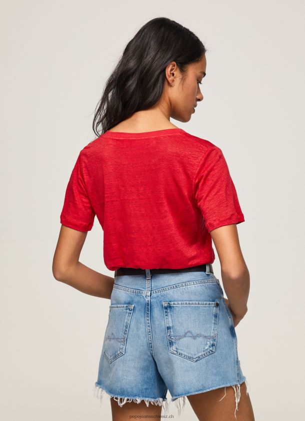 Leinen-T-Shirt mit V-Ausschnitt Frauen Pepe Jeans studiorot 84XH6T465