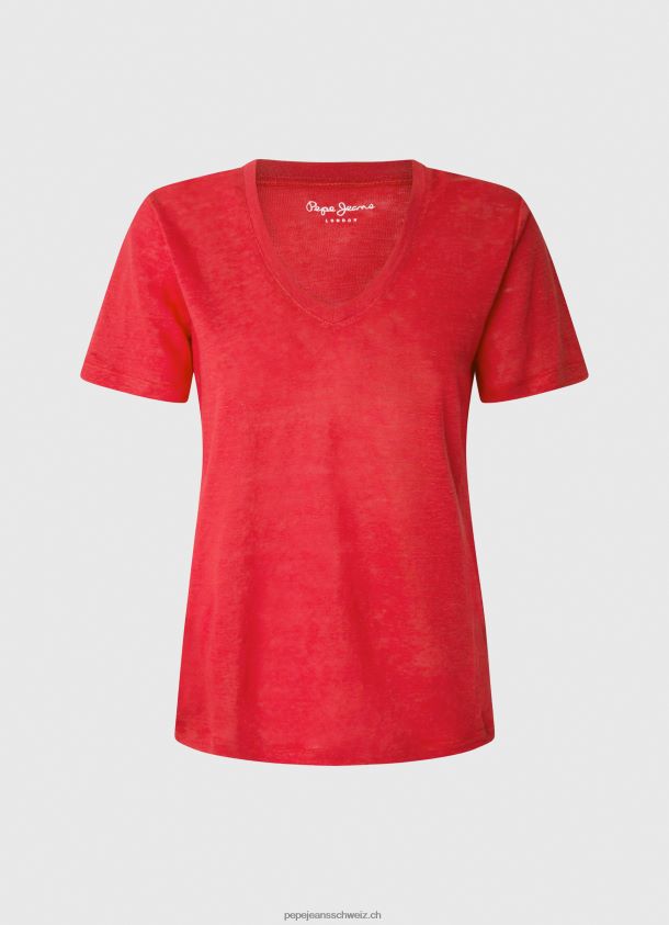 Leinen-T-Shirt mit V-Ausschnitt Frauen Pepe Jeans studiorot 84XH6T465