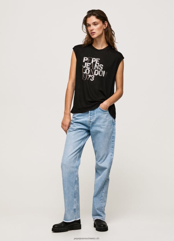 Logo-T-Shirt mit Armlochärmeln Frauen Pepe Jeans Schwarz 84XH6T419