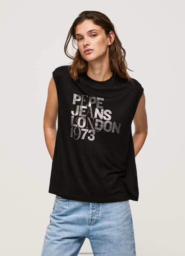 Logo-T-Shirt mit Armlochärmeln Frauen Pepe Jeans Schwarz 84XH6T419