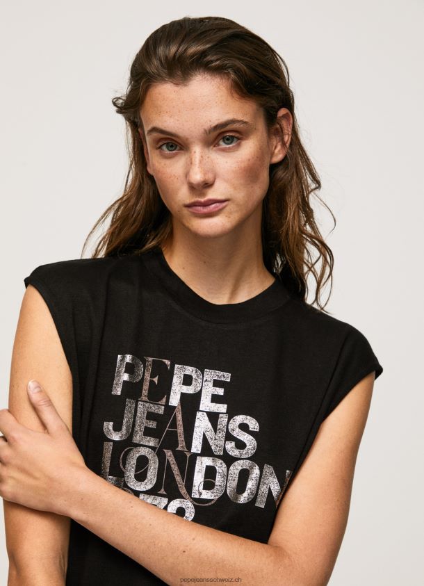 Logo-T-Shirt mit Armlochärmeln Frauen Pepe Jeans Schwarz 84XH6T419