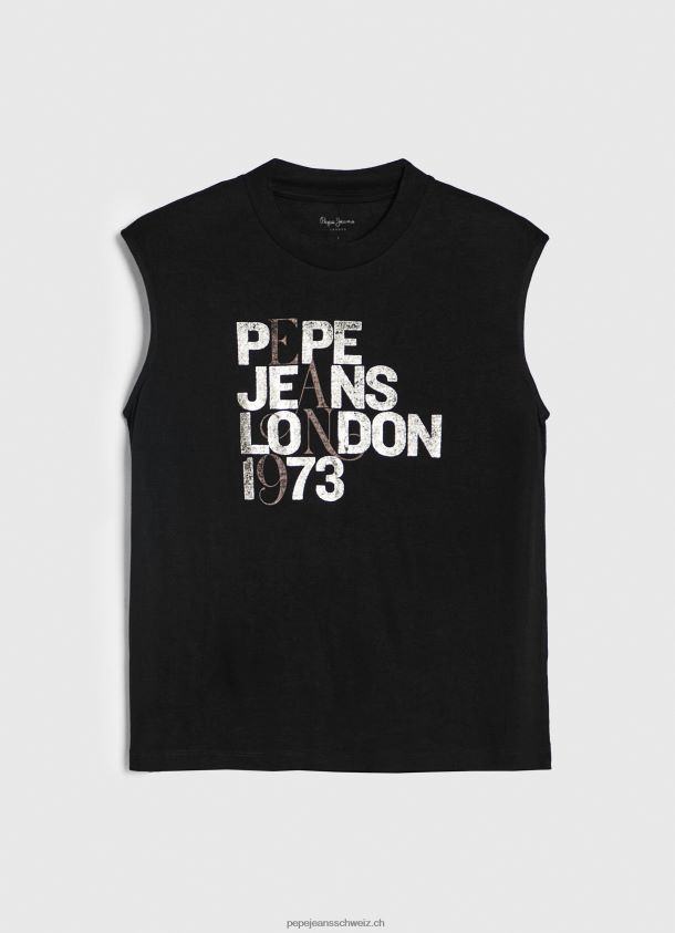Logo-T-Shirt mit Armlochärmeln Frauen Pepe Jeans Schwarz 84XH6T419