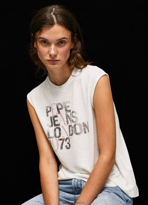 Logo-T-Shirt mit Armlochärmeln Frauen Pepe Jeans Weiss 84XH6T418