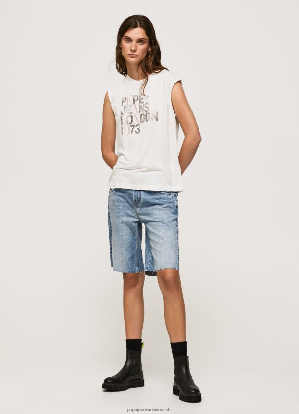 Logo-T-Shirt mit Armlochärmeln Frauen Pepe Jeans Weiss 84XH6T418