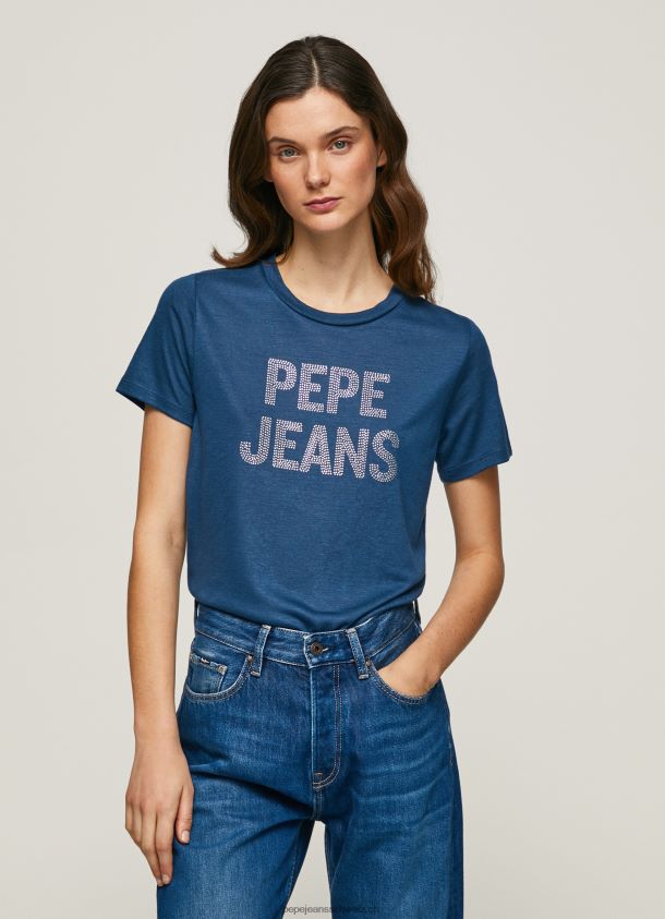 Logo-T-Shirt mit Strass-Print Frauen Pepe Jeans Ozean 84XH6T443