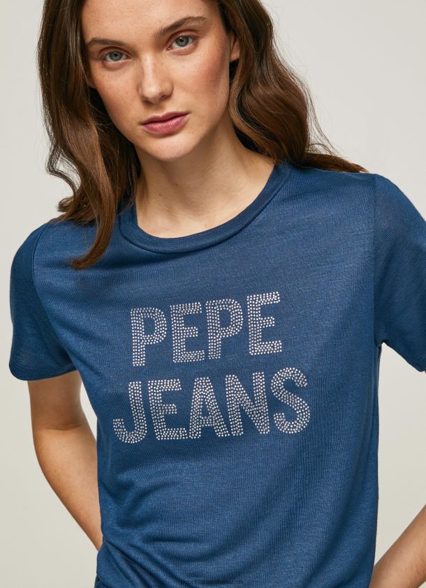 Logo-T-Shirt mit Strass-Print Frauen Pepe Jeans Ozean 84XH6T443