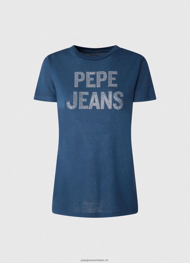 Logo-T-Shirt mit Strass-Print Frauen Pepe Jeans Ozean 84XH6T443
