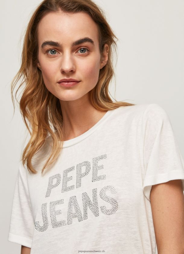 Logo-T-Shirt mit Strass-Print Frauen Pepe Jeans Weiss 84XH6T451
