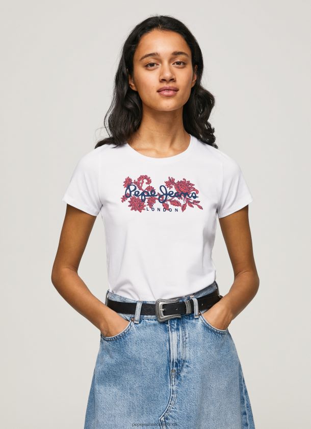 Lycra-T-Shirt mit Logo-Print Frauen Pepe Jeans Weiss 84XH6T385