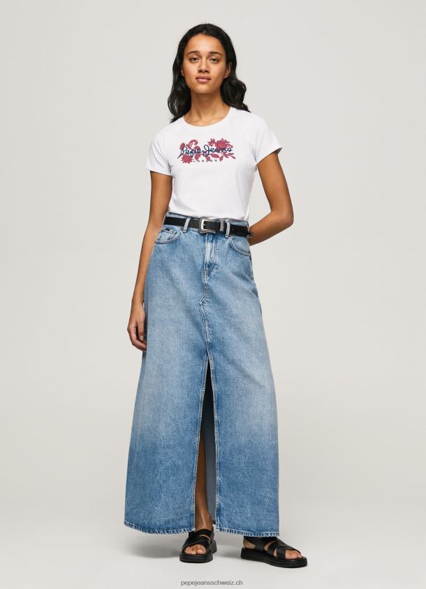 Lycra-T-Shirt mit Logo-Print Frauen Pepe Jeans Weiss 84XH6T385