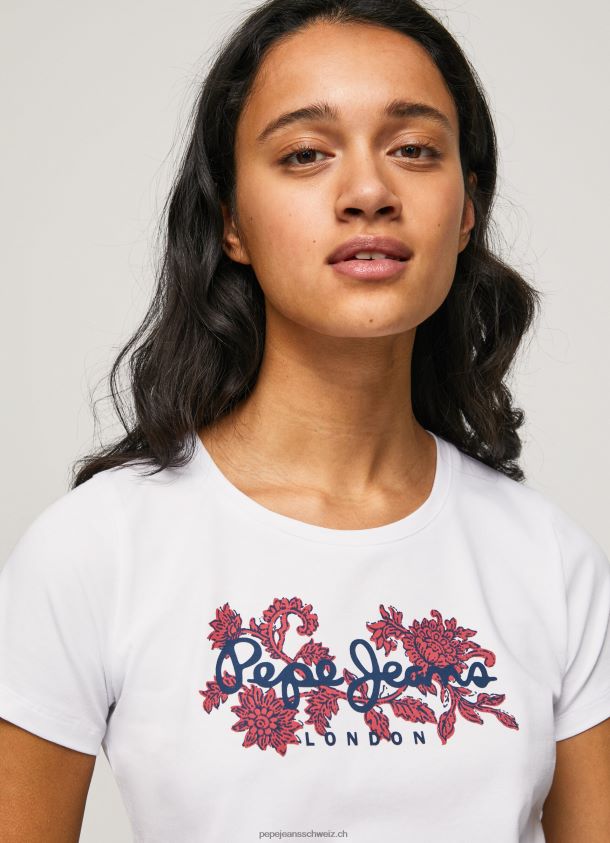 Lycra-T-Shirt mit Logo-Print Frauen Pepe Jeans Weiss 84XH6T385