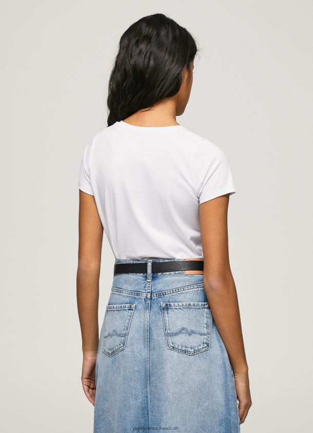 Lycra-T-Shirt mit Logo-Print Frauen Pepe Jeans Weiss 84XH6T385