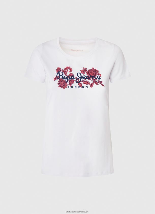 Lycra-T-Shirt mit Logo-Print Frauen Pepe Jeans Weiss 84XH6T385