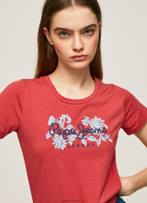 Lycra-T-Shirt mit Logo-Print Frauen Pepe Jeans studiorot 84XH6T384