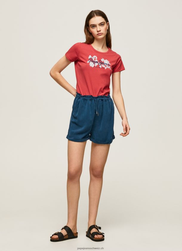 Lycra-T-Shirt mit Logo-Print Frauen Pepe Jeans studiorot 84XH6T384