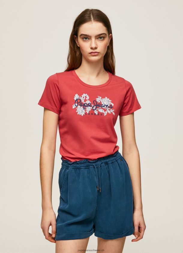 Lycra-T-Shirt mit Logo-Print Frauen Pepe Jeans studiorot 84XH6T384