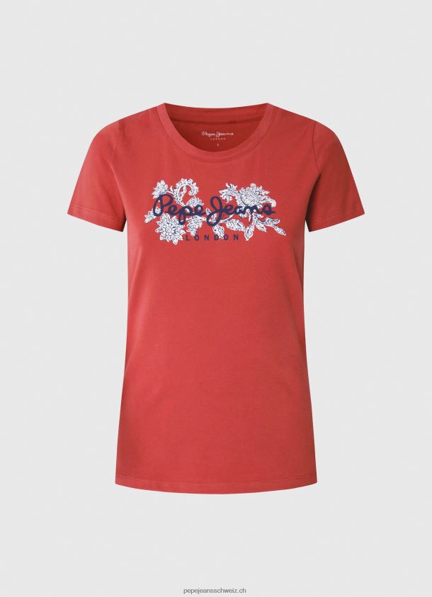 Lycra-T-Shirt mit Logo-Print Frauen Pepe Jeans studiorot 84XH6T384