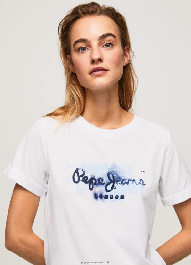 T-Shirt aus Baumwolle mit Farbverlauf Frauen Pepe Jeans Weiss 84XH6T421