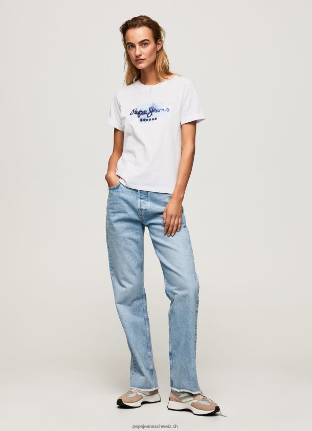 T-Shirt aus Baumwolle mit Farbverlauf Frauen Pepe Jeans Weiss 84XH6T421