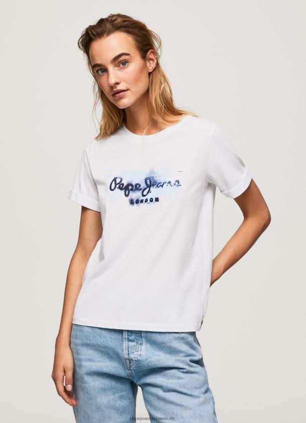 T-Shirt aus Baumwolle mit Farbverlauf Frauen Pepe Jeans Weiss 84XH6T421