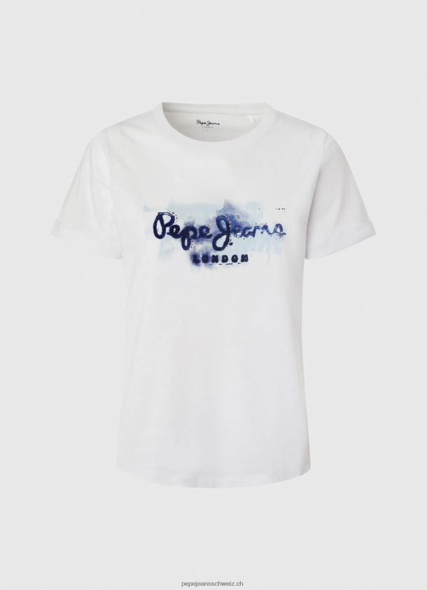 T-Shirt aus Baumwolle mit Farbverlauf Frauen Pepe Jeans Weiss 84XH6T421