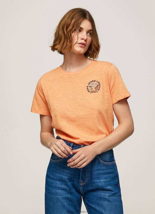 T-Shirt mit Logo-Print Frauen Pepe Jeans Pfirsich 84XH6T394