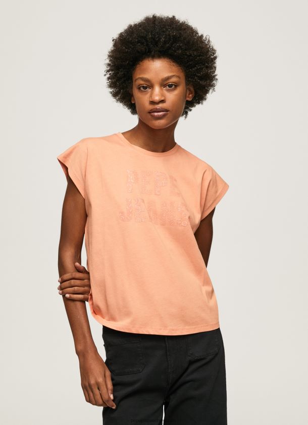T-Shirt mit Logo-Print Frauen Pepe Jeans Pfirsich 84XH6T434