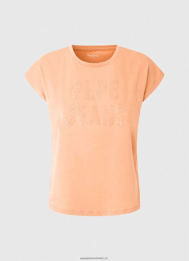 T-Shirt mit Logo-Print Frauen Pepe Jeans Pfirsich 84XH6T434