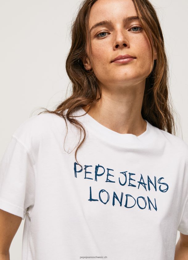 T-Shirt mit Logo-Print Frauen Pepe Jeans Weiss 84XH6T378