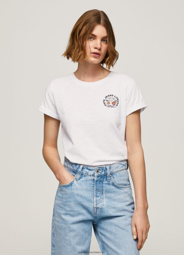 T-Shirt mit Logo-Print Frauen Pepe Jeans Weiss 84XH6T381