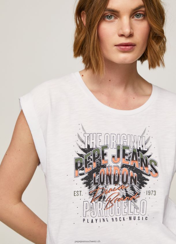T-Shirt mit Logo-Print Frauen Pepe Jeans Weiss 84XH6T445